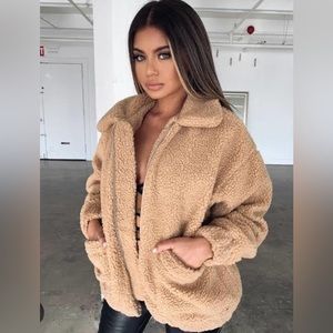 I.AM.GIA Pixie Teddy Oversized Jacket in Tan,‎ Size XS